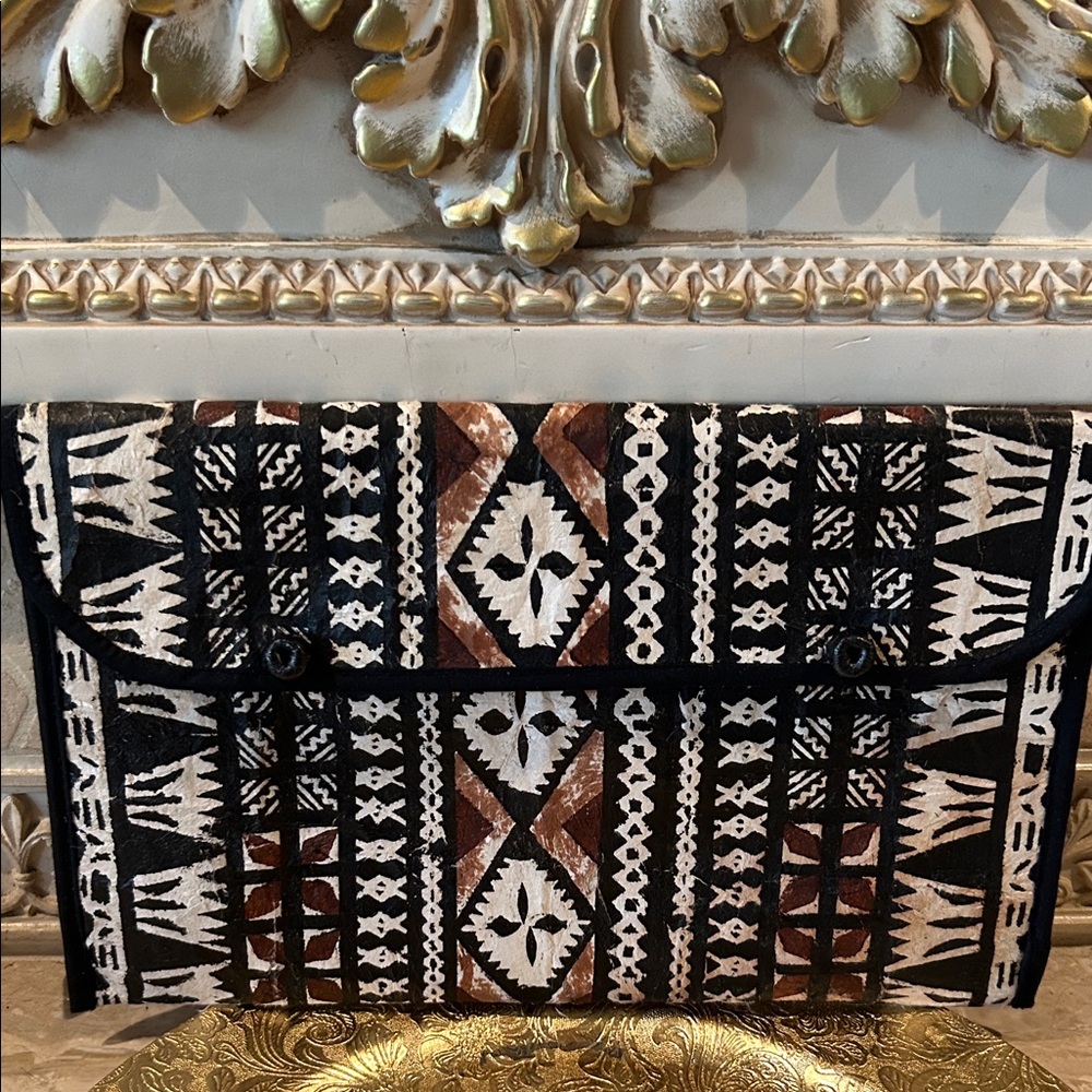 Hand Crafted Black, White & Brown Geometric Clutch